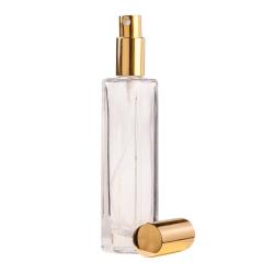 50ML Tall Clear Glass Square Base Perfume Bottle With Gold Spray & Gold Cap 18 410
