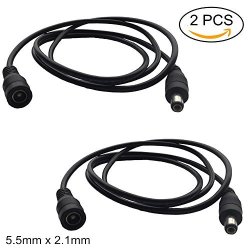 Eleidgs 2PCS 1 Meter 2.1mm x 5.5mm DC 12V Adapter Cable DC Plug Extension Cable Male to Female Black and more CCTV Monitors For LED 3.3ft Car