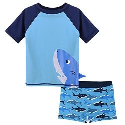 BABY Huanqiue Boy Swimsuit Rash Guard Swimwear Two Piece Short Sleeve 6-12 Months