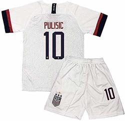Laishy 2019 2020 New Usa Home Soccer Jersey 10 Pulisic Kids youths Soccer Jersey & Shorts 10-11YEARS White