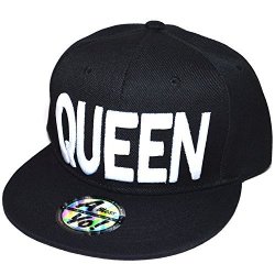 King Or Queen Embroidered Flat Snapback Twill Flat Bill Cap Baseball Hat AYO3023 White