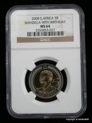 Mandela 2008 90TH Birthday R5 Coin. Ms 64
