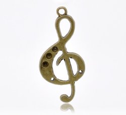 Charms - Antique Bronze - Music Note - Large - Connectors - 36x17mm