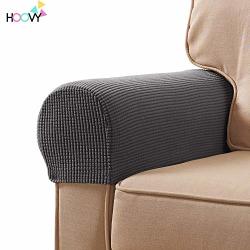 Hoovy Fabric Stretch Armrest Covers Non-slip Slipcovers For Couches Sofa Set Of 2 Gray