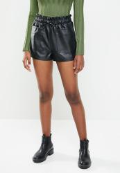 Missguided Faux Leather Elasticated Waist Short - Black