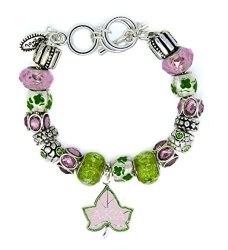 Navika Light Pink And Green Ivy Alpha Kappa Alpha Diva Mantra Beaded Bracelet