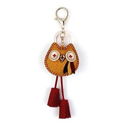 Nikang Owl Key Ring Leather Key Chain With Tassels Bag Accessories Fashion Items Tan Orange
