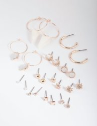 Rose Gold Star & Triangle Stud & Drop Earring 12-PACK