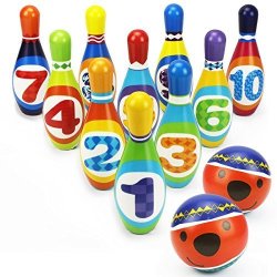 IPlay Ilearn Kids Bowling Play Set Foam Ball Toy Gifts Educational Early Development Sport Indoor Toys 10 Pins And 2 Balls For Ages 2