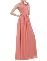 Dpois Womens Sleeveless Lace Chiffon Ruched Empire Bridesmaid Dress Long Evening Prom Gown Coral 8