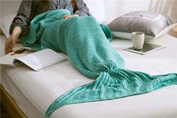 Knit Blanket Handmade Bulky Knitting Throw Bedroom Decor Super Large Bed Sofa Knit Blanket Mermaid Mint 27" 55