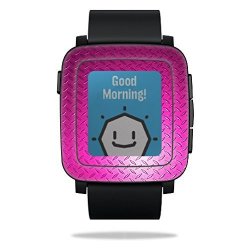 Mightyskins Protective Vinyl Skin Decal For Pebble Time Smart Watch Cover Wrap Sticker Skins Pink Diamond Plate