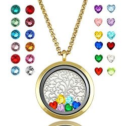 Youfeng Floating Living Memory Locket Pendant Necklace Family Tree Of Life Birthstone Necklaces Birthstones Locket