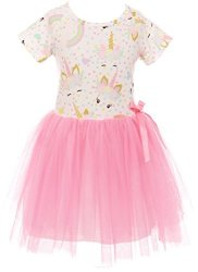 Collection Blunight Little Girl Dress Kids Cap Sleeve Unicorn Mesh Summer Flower Girl Dress Pink 2T XS 201422