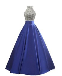 Heimo Women's Sequined Keyhole Back Evening Party Gowns Beaded Formal Prom Dresses Long H123 6 Blue