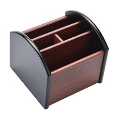 Wooden Desk Organizer Siveit 4 Compartment Revolving Wood Desktop Organizer Office Supplies Rotating Remote Control Caddy Holder Desk ORGANIZER-4