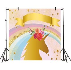 Leyiyi 7X7FT Photography Backgroud Golden Unicorn Name Added Star Rainbow Flowers Baby Shower Girls Birthday Party Backdrop Banquet Home Interior Deco Photo Portrait Vinyl