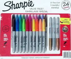 Sharpie 24 Fine Point Permanent Markers 21 Colored Markers Plus 3 Metallic