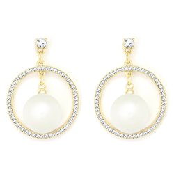Round Gold Earrings With Clear Crystal Border
