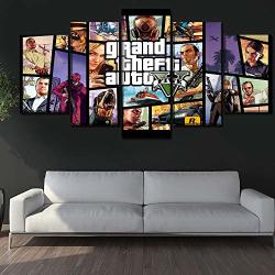 Hy.bohu Decor Living Room Or Bedroom Wall Framework Paintings 5 Pieces Game Grand Theft Auto V Role Poster Canvas Art HD Prints Picture