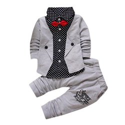 Clothes Set Beautyvan Kid Baby Boy Gentry Clothes Set Formal Party Christening Wedding Tuxedo Bow Suit 4T Gray