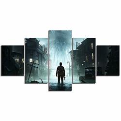 Zhffyy Anime Game Poster Canvas Painting 5 Panels 5 Piece Games Art Print The Sinking City Poster Wall Sticker Video Games Poster Canvas Art