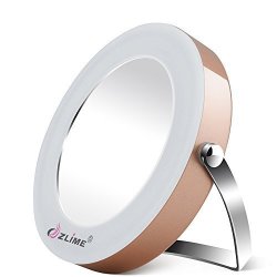 Zlime 360 Rotatable Handheld Desktop Circle 3X Magnifying LED Lighted Makeup Mirror With Stand Holder