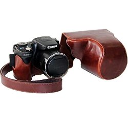 Xhorizon Tm FL1 Protective Leather Camera Case Bag For Canon Powershot SX500 Hs SX510 Hs With Strap Coffee