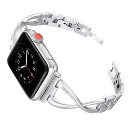 Secbolt Bands Compatible With Apple Watch Band 38MM 40MM Iwatch Se Series 6 5 4 3 2 1 Women Dressy Jewelry Stainless Steel Accessories Wristband Strap Silver