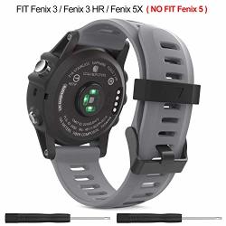 Easyjoy Garmin Fenix 3 FENIX 5X Watch Band Soft Silicone Replacement Watch Band Compatible With Garmin Fenix 3 FENIX 3 Hr fenix 5X 5X Plus Watch Gray M-l