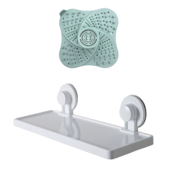 Bathroom Shelf With Suction Cups And Silicone Drain Strainer - 2 Pack