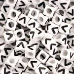 V" White Plastic Cube Alphabet Beads 7MM Letter V 75 Pcs