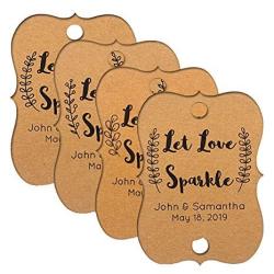 Summer-Ray.com Summer-ray 48PCS Personalized Brown Kraft Little Violin With Leaves Print Wedding Sparkler Tags Let Love Sparkle