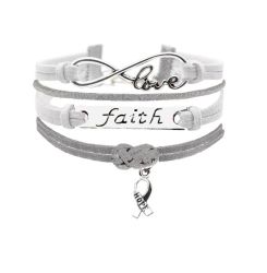 Faith Hope Awareness Support Infinity Bracelet - White Grey