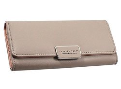 Women's Wallet Blocking Multi Card Case Mobile Phone Bag Buckle Leather Ladies Handbag Small Light Brown