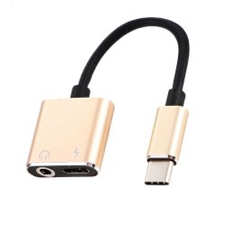2 In 1 Type C USB C To 3.5MM Audio Headphone Jack Adaptor Aux Charge Cable Gold Peach