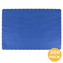 Disposable 14 X 10" Plain Navy Blue Paper Placemat With Decorative Wavy Scalloped Edge 200 Pack