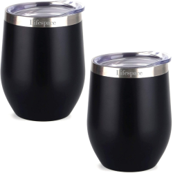 Premium Matt Black Double Walled Wine Cups - Pair
