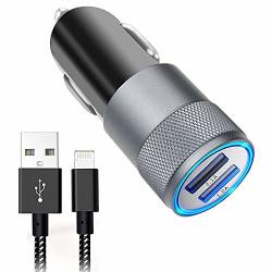 Iphone Car Charger 3.1A Rapid Dual Port USB Car Charger + Lightning Cable Compatible Iphone X 8 8 PLUS 7 6S 6S Plus 5S 5 5C Se Ipad And More