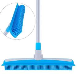 Mr.siga Soft Bristle Rubber Broom And Squeegee With Telescopic Handle- 12.4 Width
