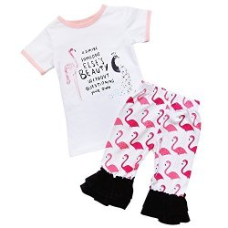 So Sydney Girls Toddler 2-4 PC Novelty Spring Summer Top Capri Set Accessories S 3T Flamingo Beauty