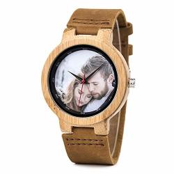 Bobo Bird Men Personalized Customized Photo Bamboo Wooden Watches With Leather Strap