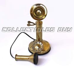 Decorative Small Candle Stick Telephone Brass Finish Rotary Dial Vintage Model Ornament Collection