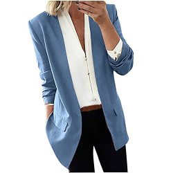 Women Lapel Cape Cloak Long Coat Blazers Ladies Casual Office Suit Outwear Work Office Blazer Jacket Outwear Light Blue