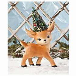 Bethany Lowe Designs Reindeer Bottlebrush Tree Retro Figurine Holiday Christmas Decor