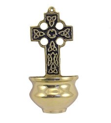 Brass Celtic Cross Holy Water Font