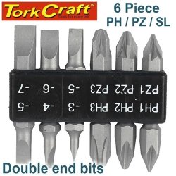Tork Craft 6PSC 45MM Double End Bit Set PH1 2 3 PZ1 2 3 SL3 4 5 6 7MM T SC06045C