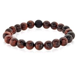 West Coast Jewelry Crucible Polished Red Tiger Eye And Black Matte Onyx Beaded Stretch Bracelet 10MM - 8.5