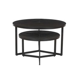 Vea Set Of 2 Solid Wood Coffee Table 70 50CM - Black Rustic