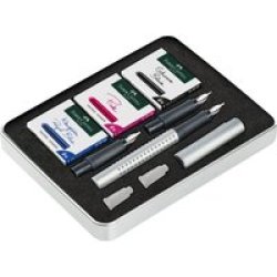 Faber-Castell Grip 2011 Fountain Pen Calligraphy Gift Set Silver
